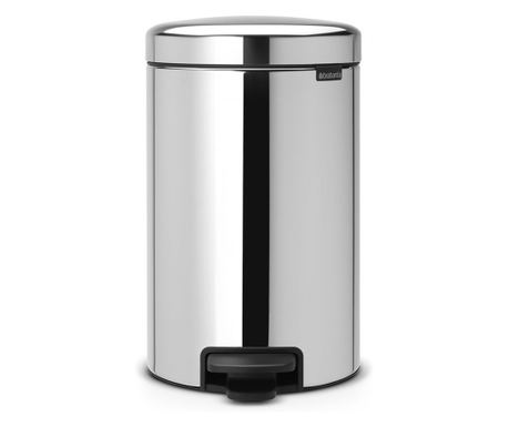 Brabantia NewIcon 649033 Coș de gunoi cu pedală, 12 l, Soft Close, bază anti-alunecare, găleată interioară din metal, oțel inoxi