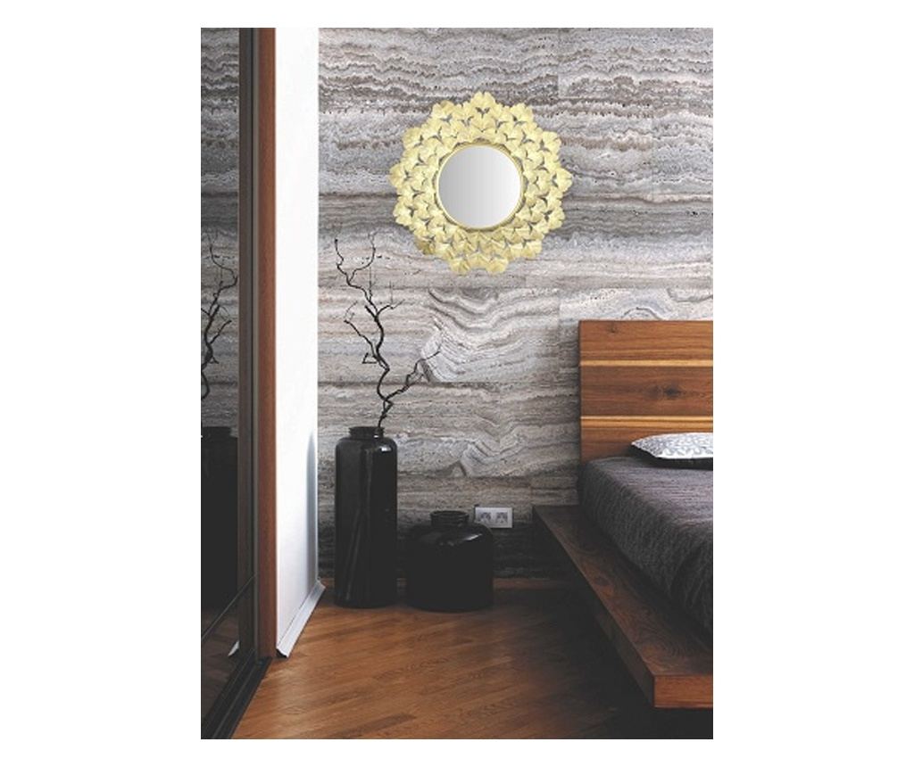 Zidno ogledalo, okvir u obliku lista ginkgo bilobe, zlatno, 52 cm - 5