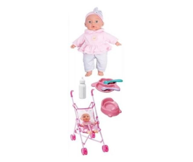 Doro Játékbaba masnis fejpánttal babakocsival és kiegészítőkkel - 35 cm