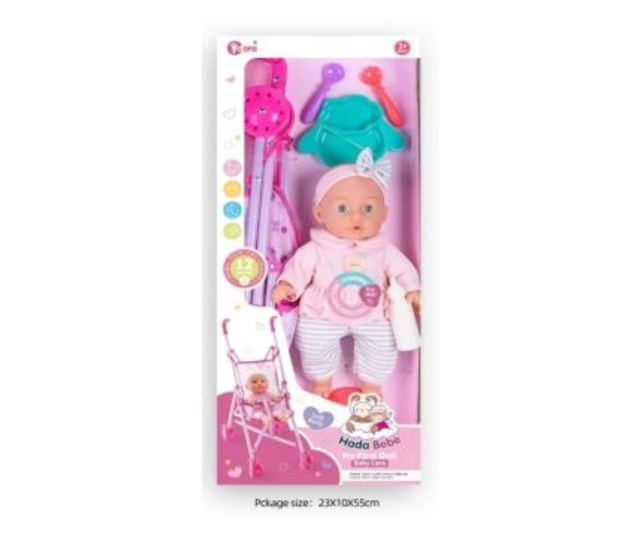 Doro Játékbaba masnis fejpánttal babakocsival és kiegészítőkkel - 35 cm