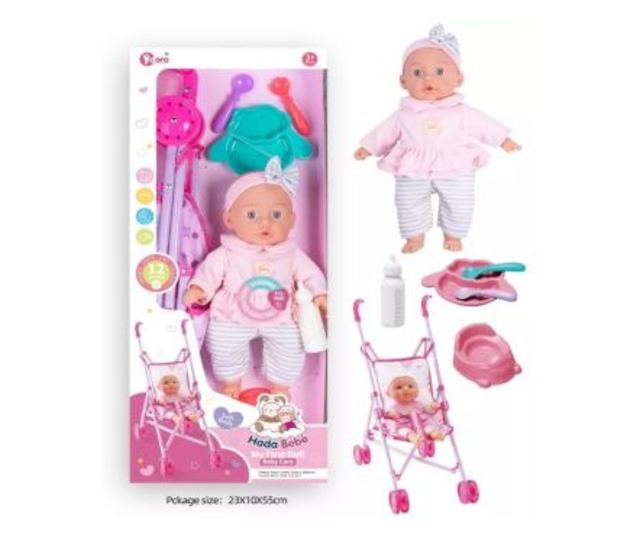 Doro Játékbaba masnis fejpánttal babakocsival és kiegészítőkkel - 35 cm
