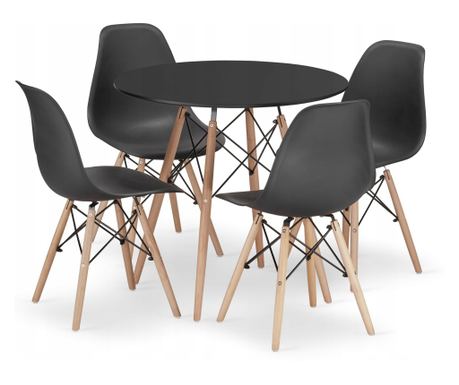 Jedilni set Valora | Črna okrogla miza KOVA 80 cm + 4 črni stoli OSAKA