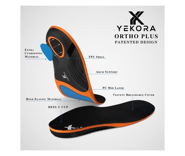 Ortopedski ulošci YEKORA Ortho Plus, za ravna stopala, spušteni svod, Veličina  XS/35-37