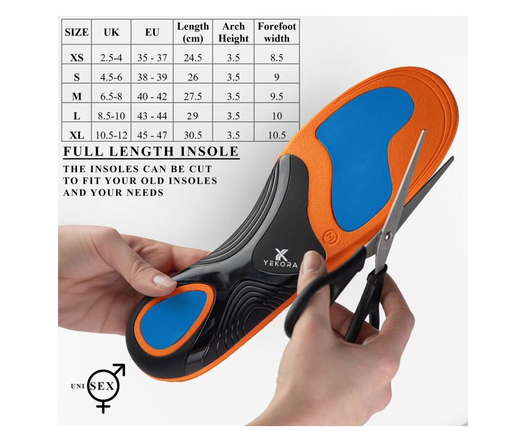 Ortopedski ulošci YEKORA Ortho Plus, za ravna stopala, spušteni svod, Veličina  XS/35-37 - 8