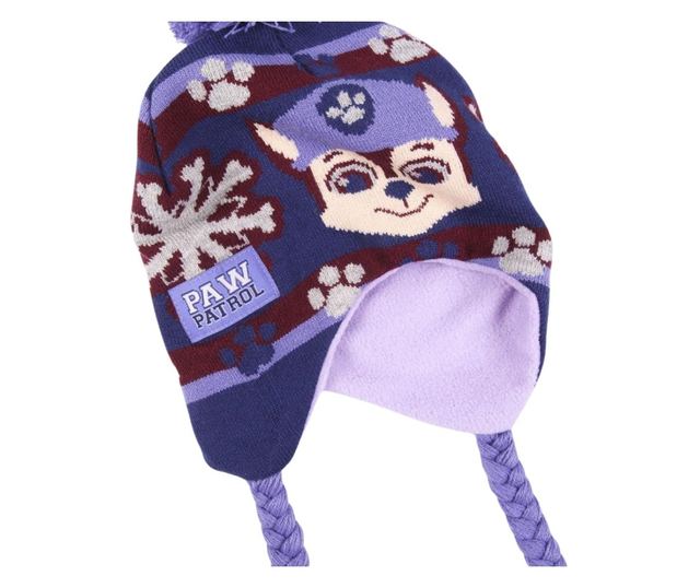 Kapa za djecu Paw Patrol, model Chase, s pomponom i ušima, lila-plava