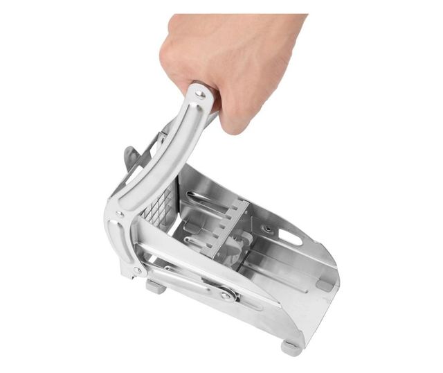 Feliator manual Cyrax, pentru cartofi pai si legume, din inox, cu 2 dimensiuni de feliere, 25.5 x 11.7 cm, argintiu