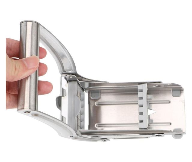 Feliator manual Cyrax, pentru cartofi pai si legume, din inox, cu 2 dimensiuni de feliere, 25.5 x 11.7 cm, argintiu