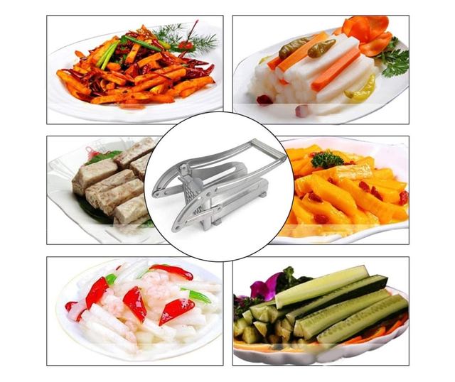 Feliator manual Cyrax, pentru cartofi pai si legume, din inox, cu 2 dimensiuni de feliere, 25.5 x 11.7 cm, argintiu