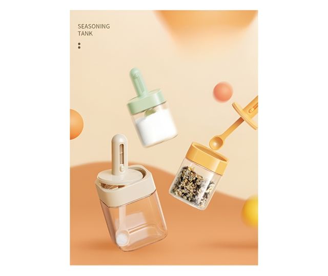 Recipient pentru Depozitarea Condimentelor, Cyrax, Borcan din Sticla, Capac si Lingura Incorporate, Uz Casnic, 300 ml, 7.1x7.1x1