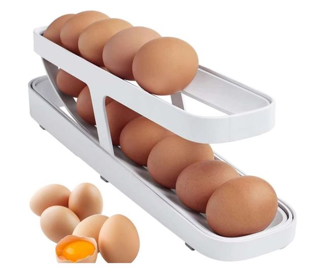 Cyrax Suport pentru Oua, pentru Usa Frigiderului, cu Doua Straturi, 36x8.2x10cm, Alb