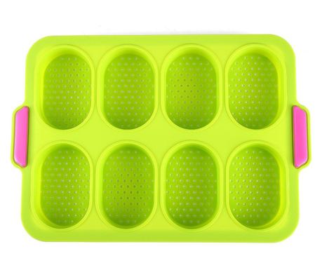 Flippy Silikonski Kalup za Pečenje, 8 Ovalnih Oblika, za Kruh i Kolače, 34,5 x 23,8 x 2,5 cm, Zelena/Ružičasta