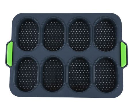 Silikonski kalup za pečenje Flippy, 8 ovalnih kalupa, za kruh i kolače, 34,5 x 23,8 x 2,5 cm, crno/zeleno