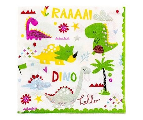 Set od 20 salveta, Flippy, Dino Park kolekcija, 17 x 17 cm, Papir, Višebojno