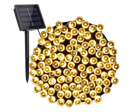 Коледна светлинна гирлянда, 32 метра, 300 LED, топло бяла, със слънчева енергия, медна жица, линейна, за вътрешна/външна употреб