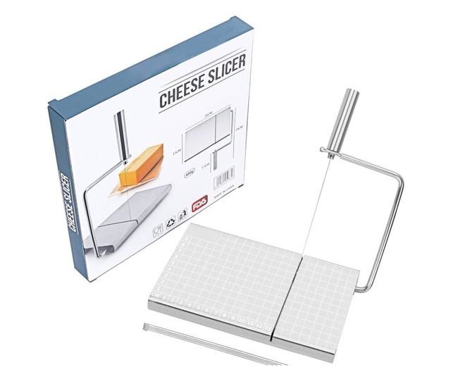 Feliator manual Cyrax, pentru cascaval, salam, prajituri, unt, din otel inoxidabil, usor de curatat si utilizat, 5 lame de schim