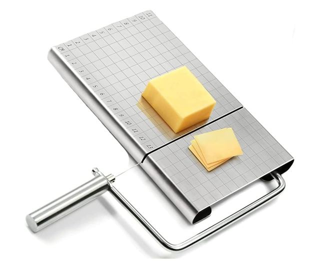 Feliator manual Cyrax, pentru cascaval, salam, prajituri, unt, din otel inoxidabil, usor de curatat si utilizat, 5 lame de schim