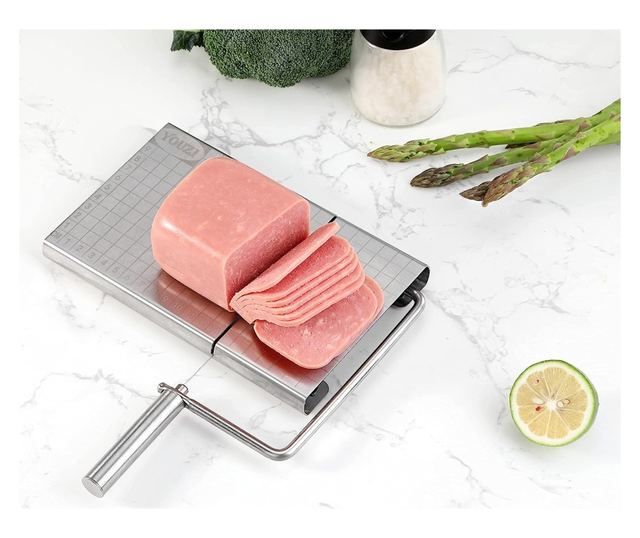 Feliator manual Cyrax, pentru cascaval, salam, prajituri, unt, din otel inoxidabil, usor de curatat si utilizat, 5 lame de schim