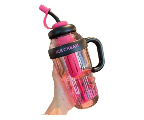 Boca za vodu, Flippy, Termalna, Zadržava hladnoću 6 sati, 1400 ml, sa slamkom i poklopcem, PP i silikon, s crnom ručkom, 25,5x7,