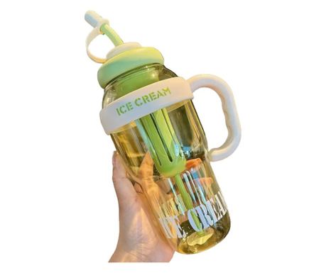 Sticla de Apa, Flippy, Termica, Mentinere 6 Ore, 1400 mL, cu Pai si Capac, PP si Silicon, cu Maner Alb, 25.5x7.5 cm, Verde