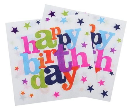 Sada 10 ubrousků Flippy, kolekce Happy Birthday, 32 x 32 cm, papír, vícebarevné