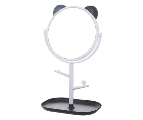 Oglina Cosmetica cu Picior, HD, Rotire 360 Grade, 15 cm Diametru, Suport Bijuterii Baza + Brate, Model cu Urechi, 30 x 16.5 x 15