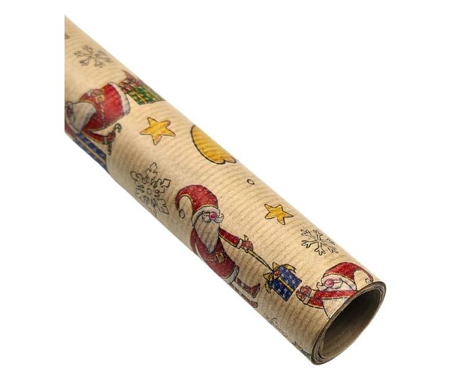 Kraft papir za zamatanje poklona, Djed Božićnjak leti na zvjezdici, 200x70 cm