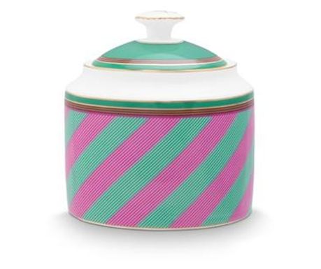 Porcelánová dóza na cukor Pip Studio, kolekcia Pip Chique, ružovo-zelené pruhy, 550 ml