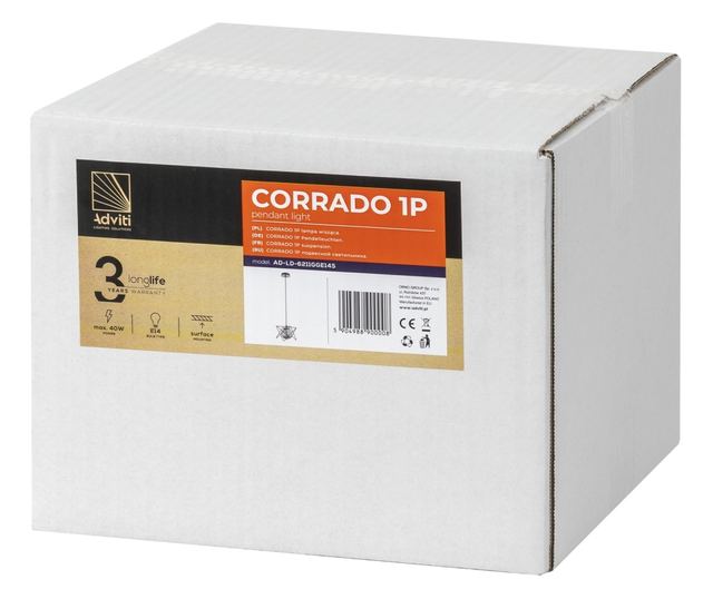 Κρεμαστό φωτιστικό ADVITI Corrado 1p AD-LD-6211GGE14S, E14, μέγιστο 40W, χρώμιο