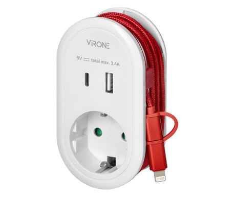 Adapter gniazda z 2 x USB typu A + typu C, kablem ładującym typu C +