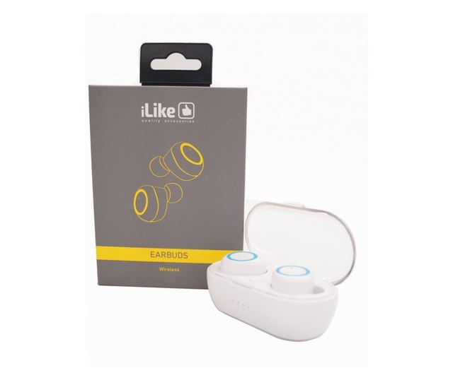 ILike IBE01 in-ear audio fülhallgató, vezeték nélküli, Bluetooth 5.0, IPX4, Extra Bass, töltőtok, fehér/kék