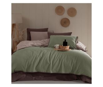 Lenjerie de pat dublu, Majoli Bahar Home Collection, 100% bumbac poplin, 144 TC, pentru 2 persoane, 4 piese, Demeter Pampas
