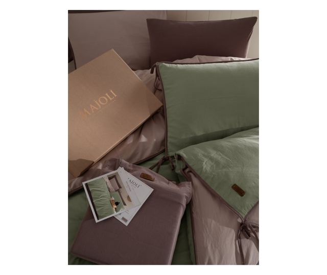 Lenjerie de pat dublu, Majoli Bahar Home Collection, 100% bumbac poplin, 144 TC, pentru 2 persoane, 4 piese, Demeter Pampas
