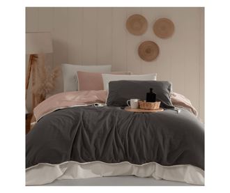 Lenjerie de pat dublu, Majoli Bahar Home Collection, 100% bumbac poplin, 144 TC, pentru 2 persoane, 4 piese, Demeter Solid
