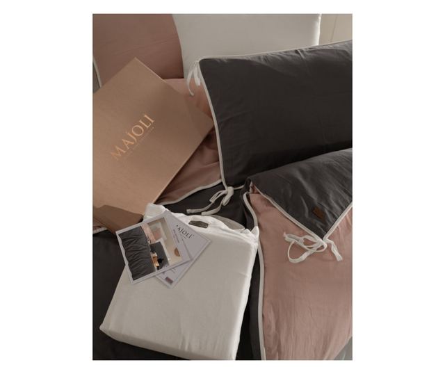 Lenjerie de pat dublu, Majoli Bahar Home Collection, 100% bumbac poplin, 144 TC, pentru 2 persoane, 4 piese, Demeter Solid