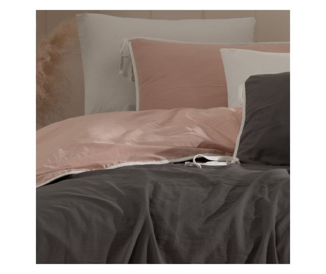 Lenjerie de pat dublu, Majoli Bahar Home Collection, 100% bumbac poplin, 144 TC, pentru 2 persoane, 4 piese, Demeter Solid