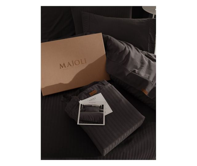 Lenjerie de pat dublu, Majoli Bahar Home Collection, 100% bumbac satin, 210TC, pentru 2 persoane, 6 piese, Opia Harbor