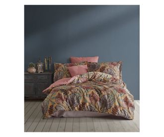 Lenjerie de pat dublu, Majoli Bahar Class Home Collection, 100% bumbac satin, 210TC, 6 piese, Greta Terra