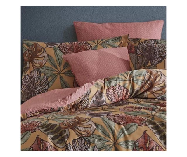 Lenjerie de pat dublu, Majoli Bahar Class Home Collection, 100% bumbac satin, 210TC, 6 piese, Greta Terra