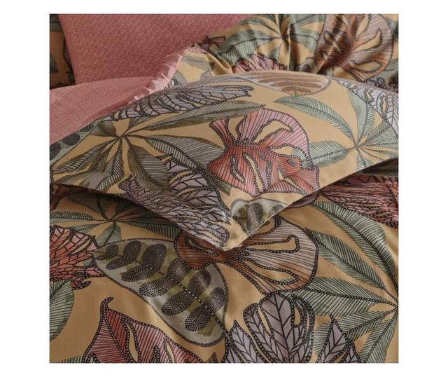 Lenjerie de pat dublu, Majoli Bahar Class Home Collection, 100% bumbac satin, 210TC, 6 piese, Greta Terra