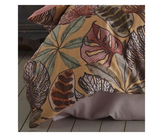 Lenjerie de pat dublu, Majoli Bahar Class Home Collection, 100% bumbac satin, 210TC, 6 piese, Greta Terra