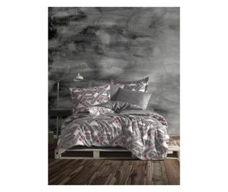 Lenjerie de pat dublu, Majoli Bahar Class Home Collection, 100% bumbac satin, 210TC, 6 piese, Regina Grey