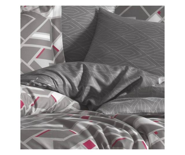 Lenjerie de pat dublu, Majoli Bahar Class Home Collection, 100% bumbac satin, 210TC, 6 piese, Regina Grey