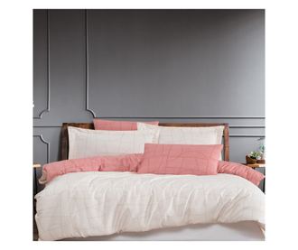 Lenjerie de pat dublu, Majoli Bahar Class Home Collection, 100% bumbac satin, 210TC, 6 piese, Nordic Rosu