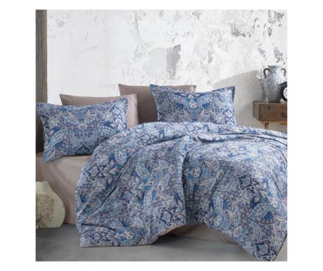 Kétszemélyes ágynemű, Majoli Bahar Class Home Collection, 100% szatén pamut, 210TC, 120 gsm, 6 darab, Apollo Kék