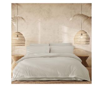 Lenjerie de pat dublu, Majoli Bahar Home Collection, 100% bumbac cu broderie dantelata, 4 piese, Ecru, Tilya Dove