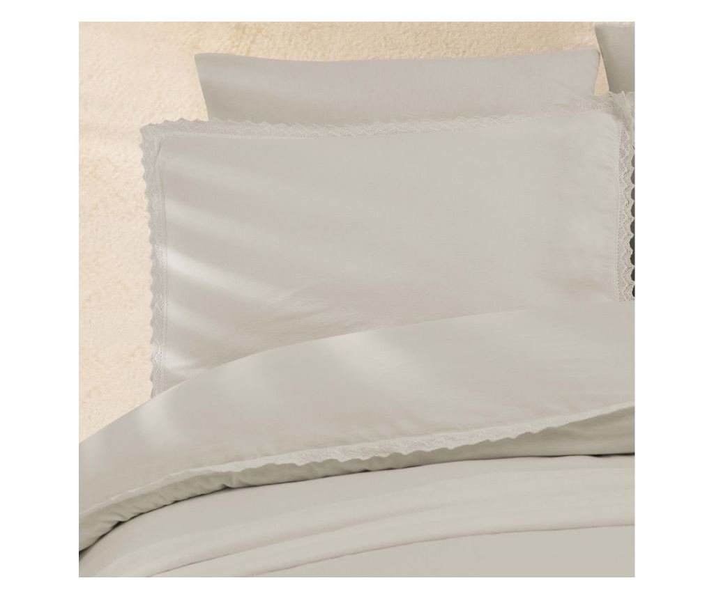 Lenjerie de pat dublu, Majoli Bahar Home Collection, 100% bumbac cu broderie dantelata, 4 piese, Ecru, Tilya Dove - 2