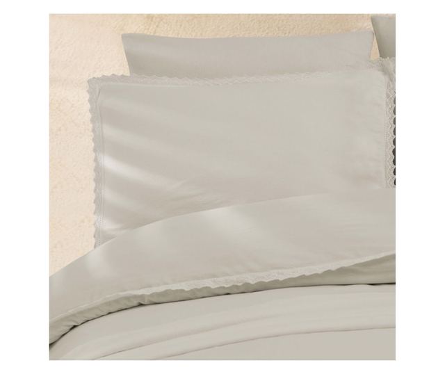 Lenjerie de pat dublu, Majoli Bahar Home Collection, 100% bumbac cu broderie dantelata, 4 piese, Ecru, Tilya Dove