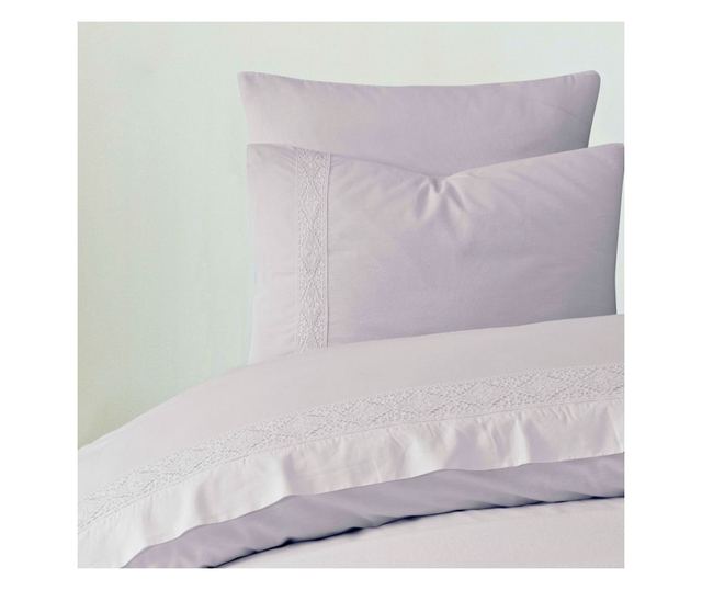 Lenjerie de pat dublu, Majoli Bahar Home Collection, 100% bumbac cu broderie dantelata, 4 piese, Albastru deschis, Freya Today