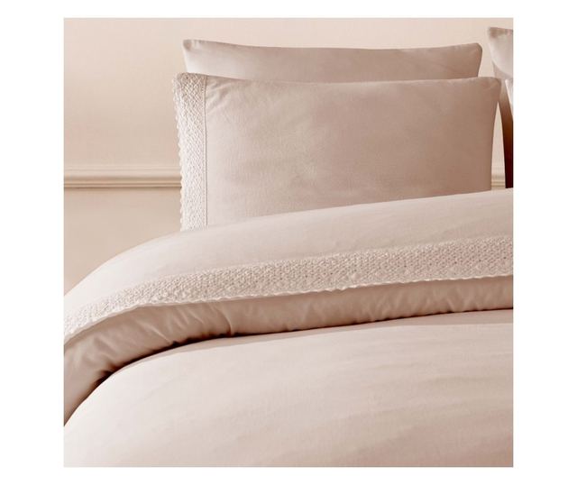 Lenjerie de pat dublu, Majoli Bahar Home Collection, 100% bumbac cu broderie dantelata, 4 piese, Roz, Lavinya Ballet 240 x 260