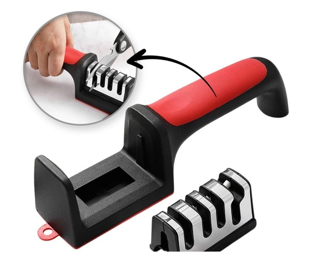 Ascutitor cutite si foarfeci, multifunctional, negru cu rosu, 4 nivele, KU01 - 2